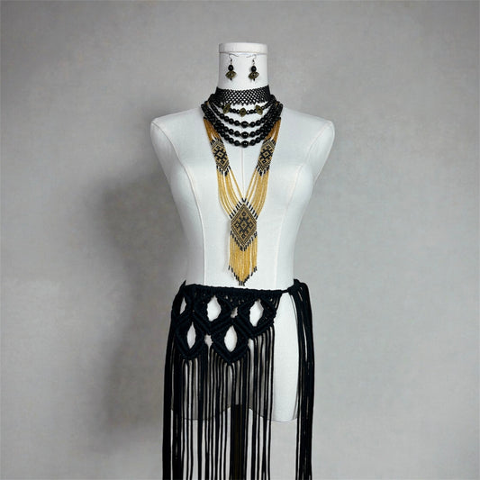 Вечірний Набір: Намисто, Сережки, Гердан, Силянка та пояс Макраме