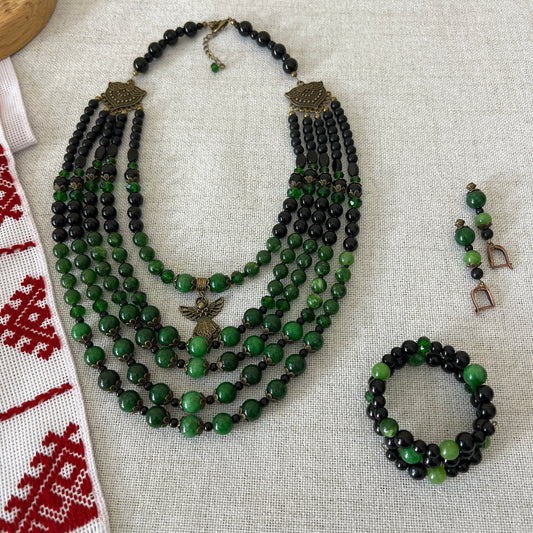 Набір із Намиста, Браслета та Сережок | Натуральний камінь Кварц