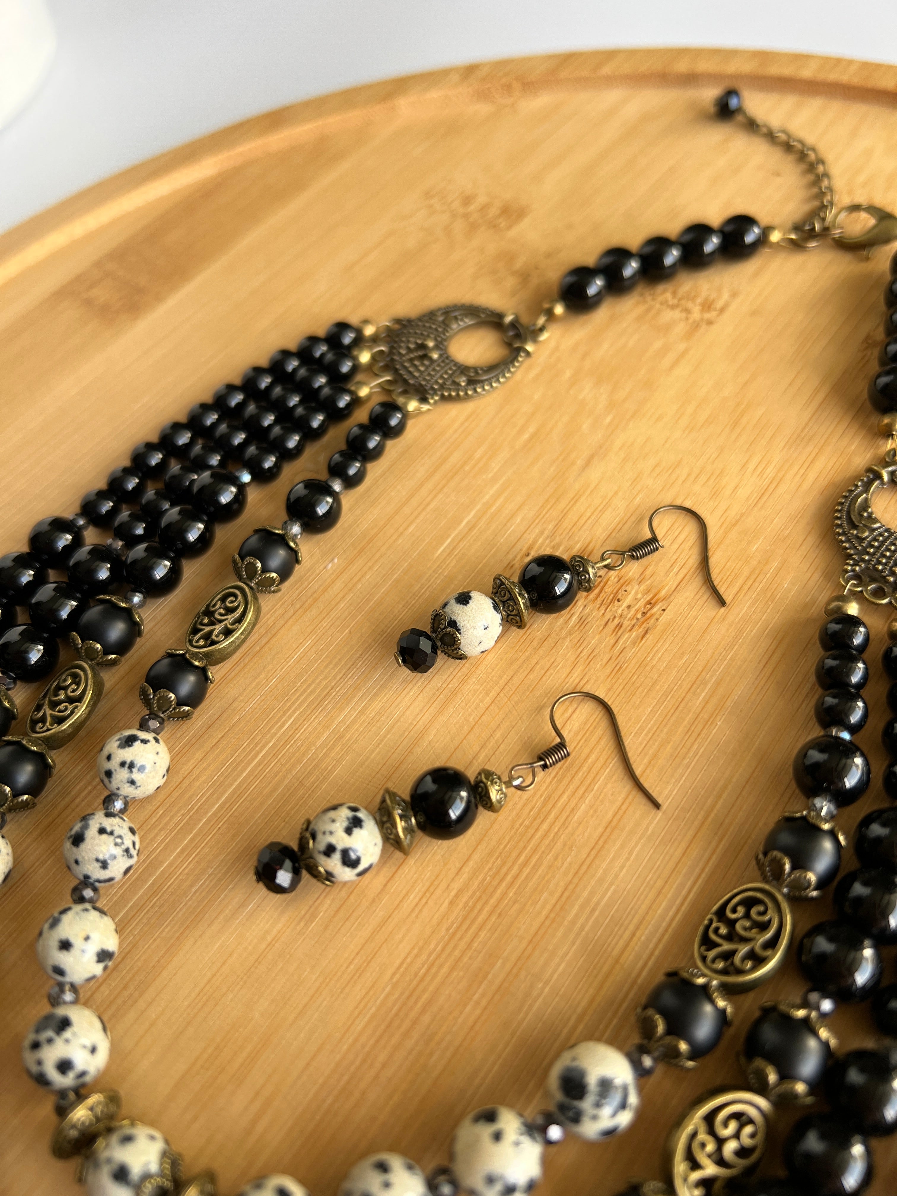 Necklace with Zgarda + Earring | Dalmatian Jasper