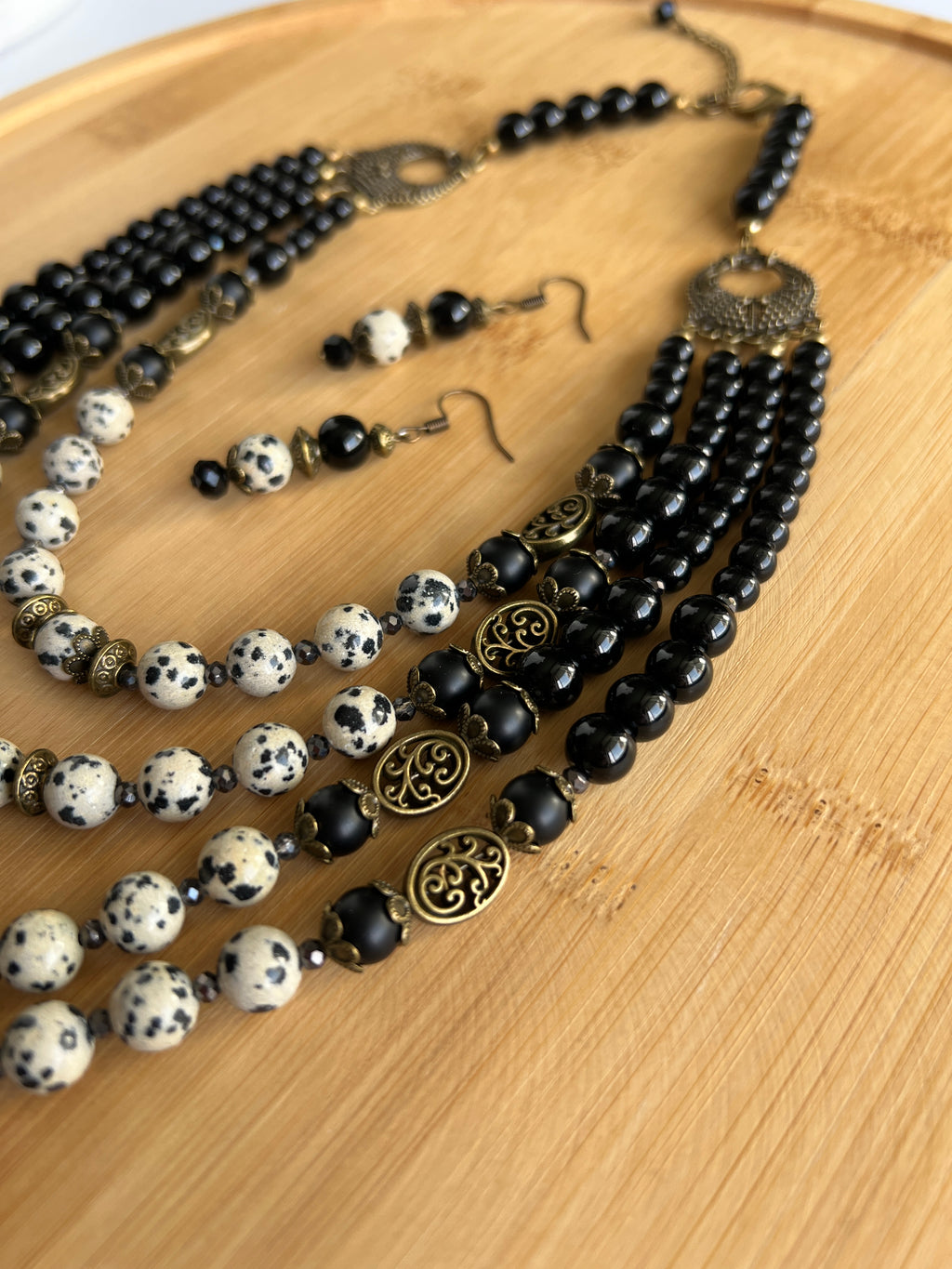Necklace with Zgarda + Earring | Dalmatian Jasper