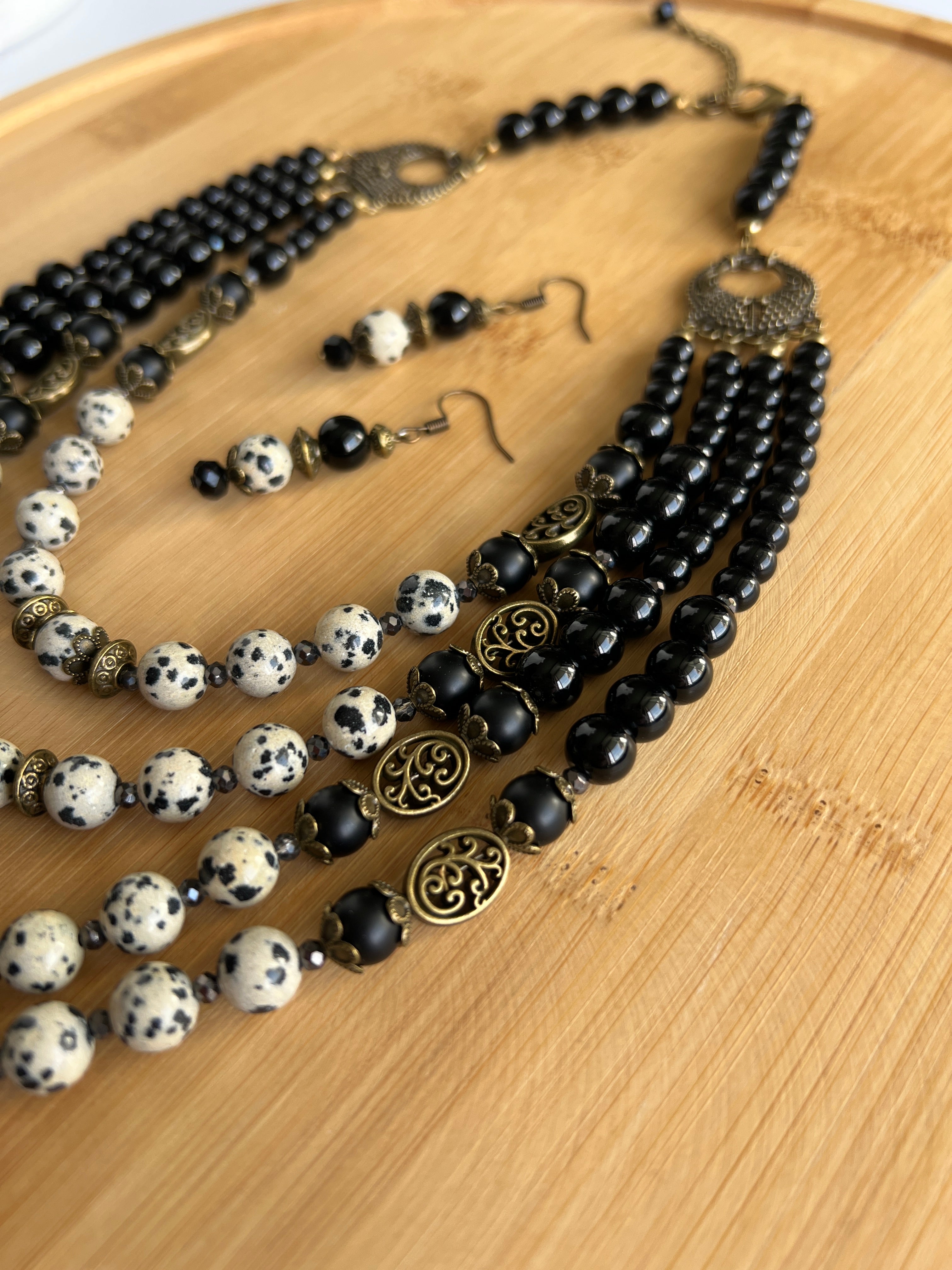 Necklace with Zgarda + Earring | Dalmatian Jasper