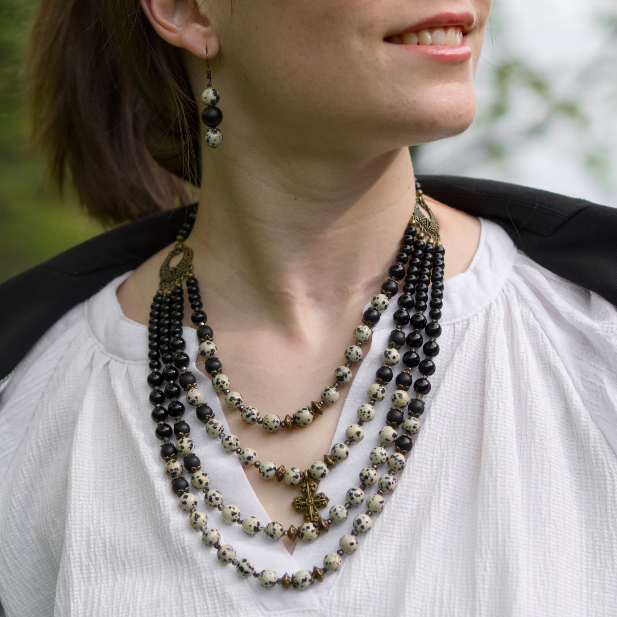 Necklace with Zgarda + Earring | Dalmatian Jasper