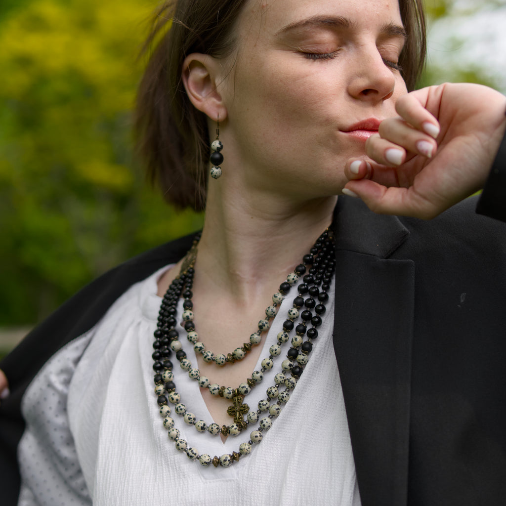 Necklace with Zgarda + Earring | Dalmatian Jasper