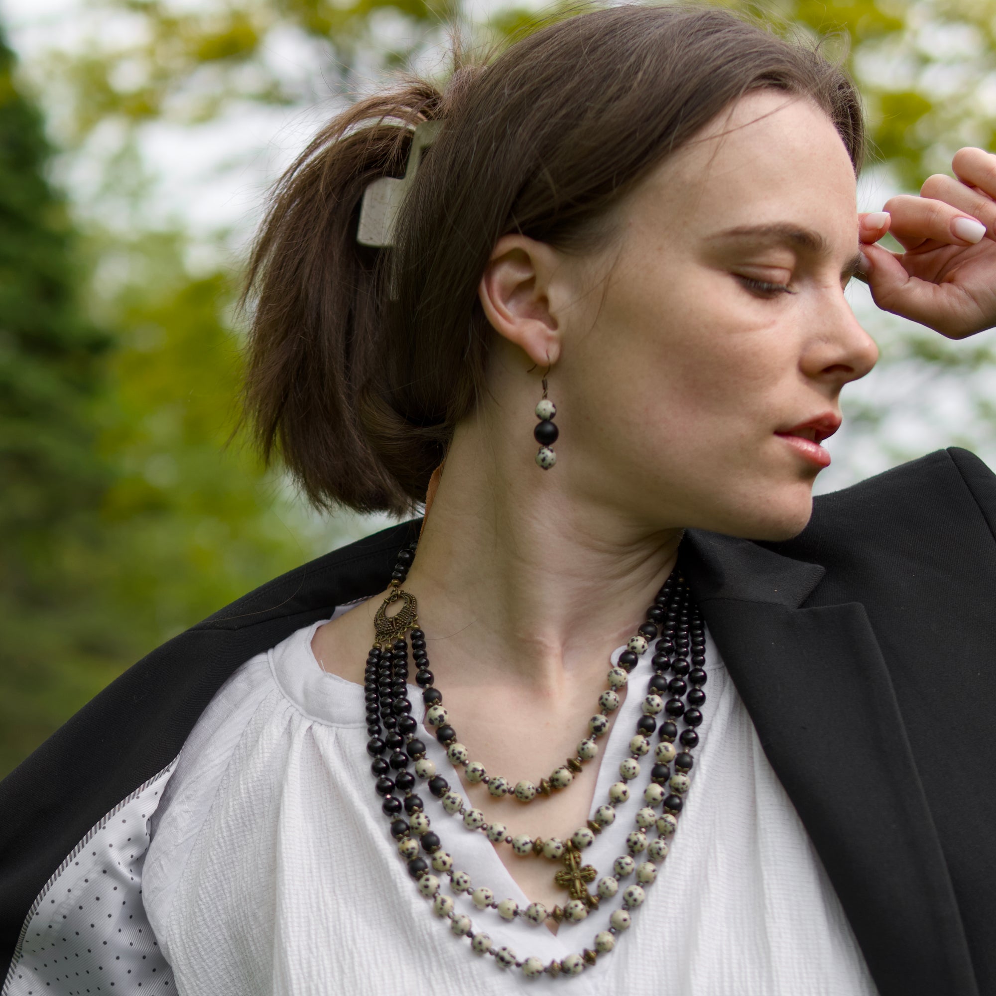 Necklace with Zgarda + Earring | Dalmatian Jasper