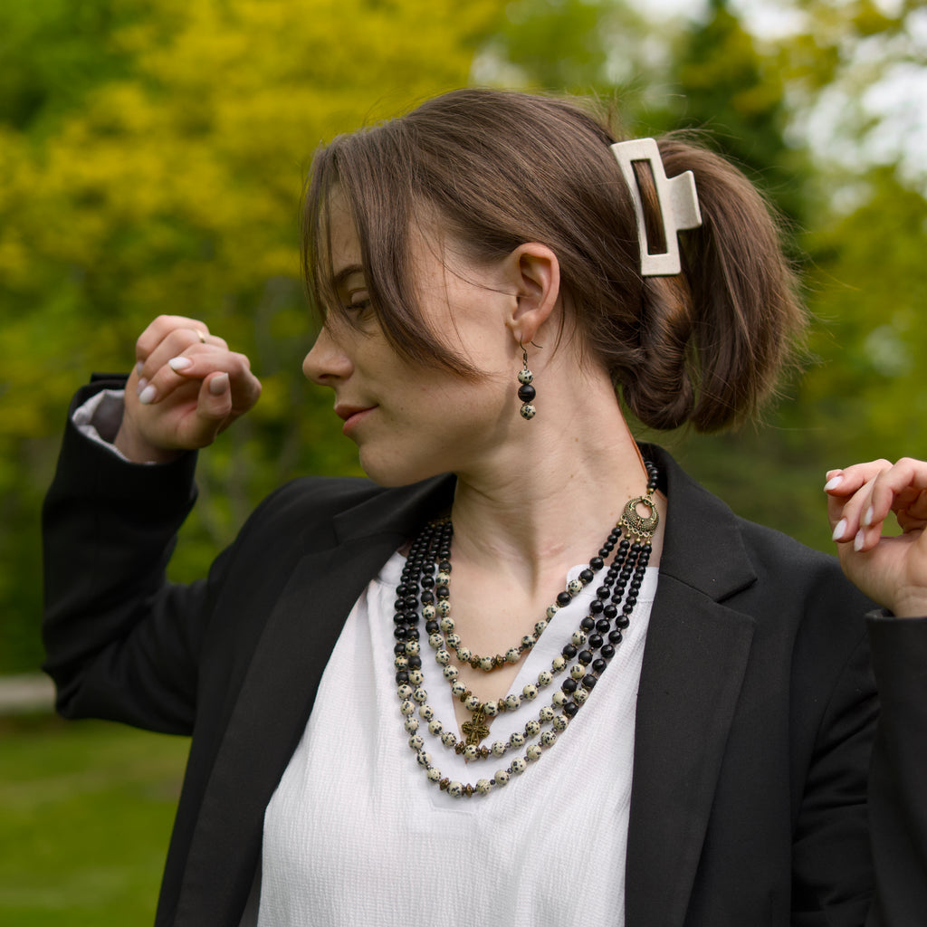 Necklace with Zgarda + Earring | Dalmatian Jasper
